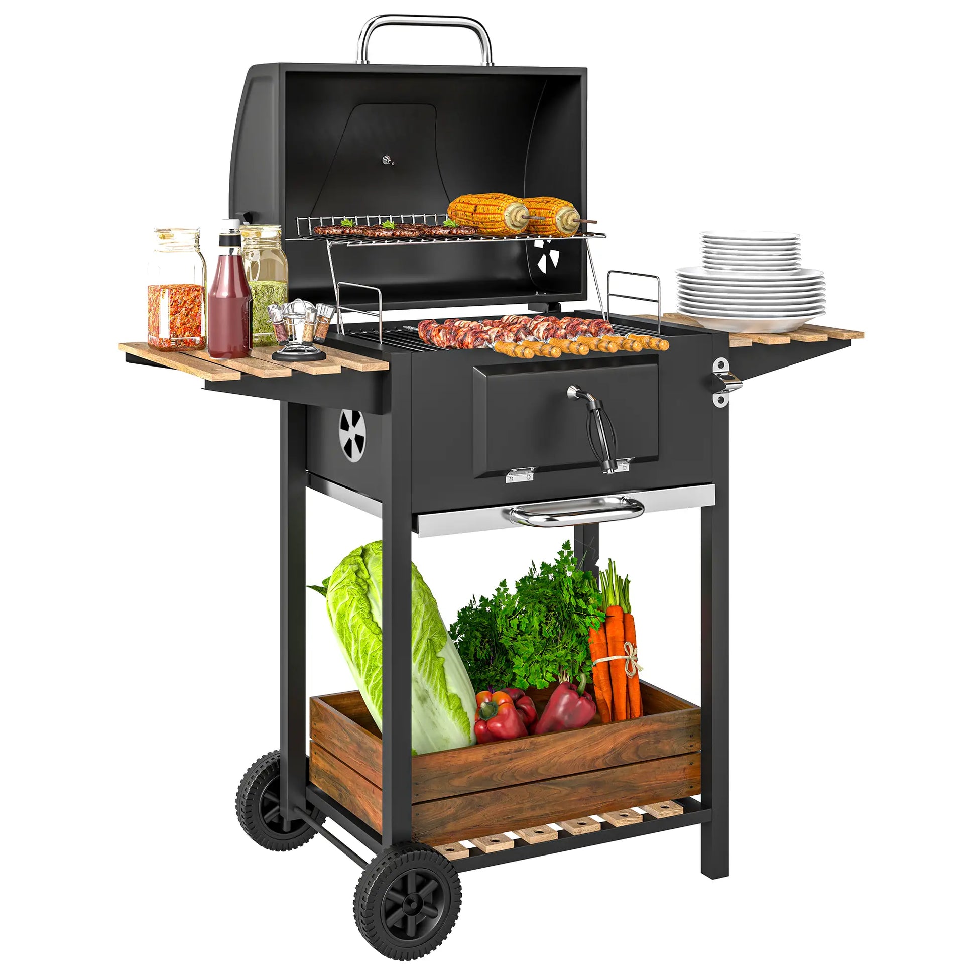 Nancy's Ferentino Barbecue - Houtskool - Grill - BBQ - Zwart / Hout