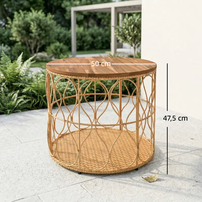 Nancy's Selvino Balkontafel - Tuintafel - Bohemian Bijzettafel - Acaciahout / Rotan - Ø 50 x 47,5 cm