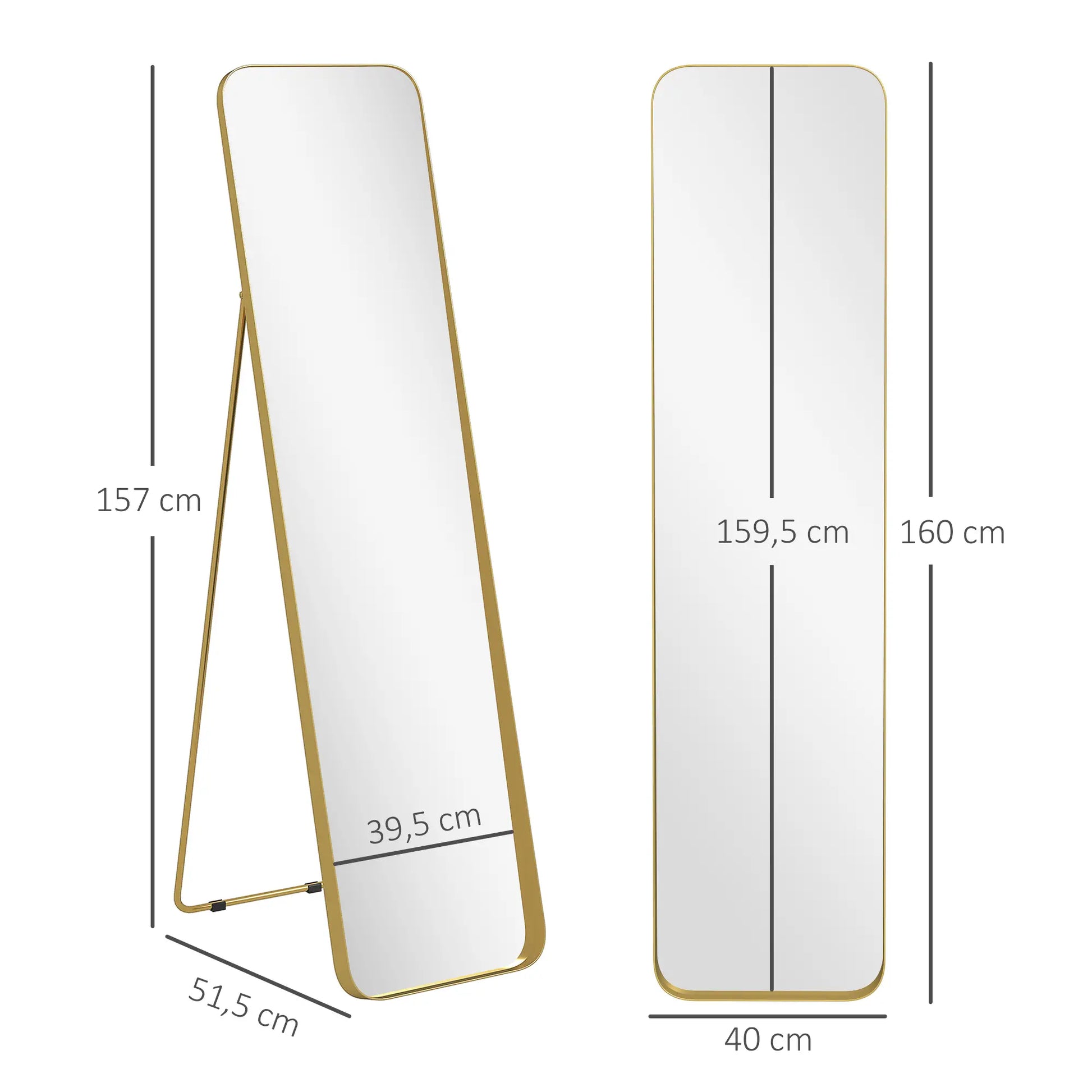 Nancy's Lisio Staande Spiegel - Kledingspiegel - Passpiegel - Goud - 40 x 160 cm