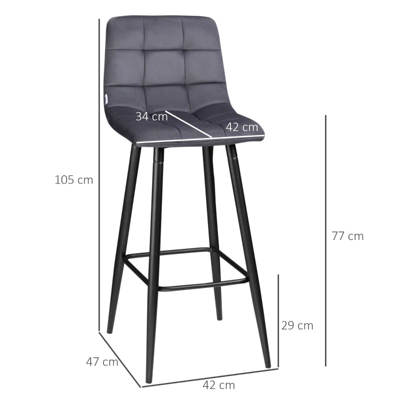 Nancy's Cambra Barkrukken - Barstoelen - Set van 2 - Grijs - 42 x 47 x 105 cm