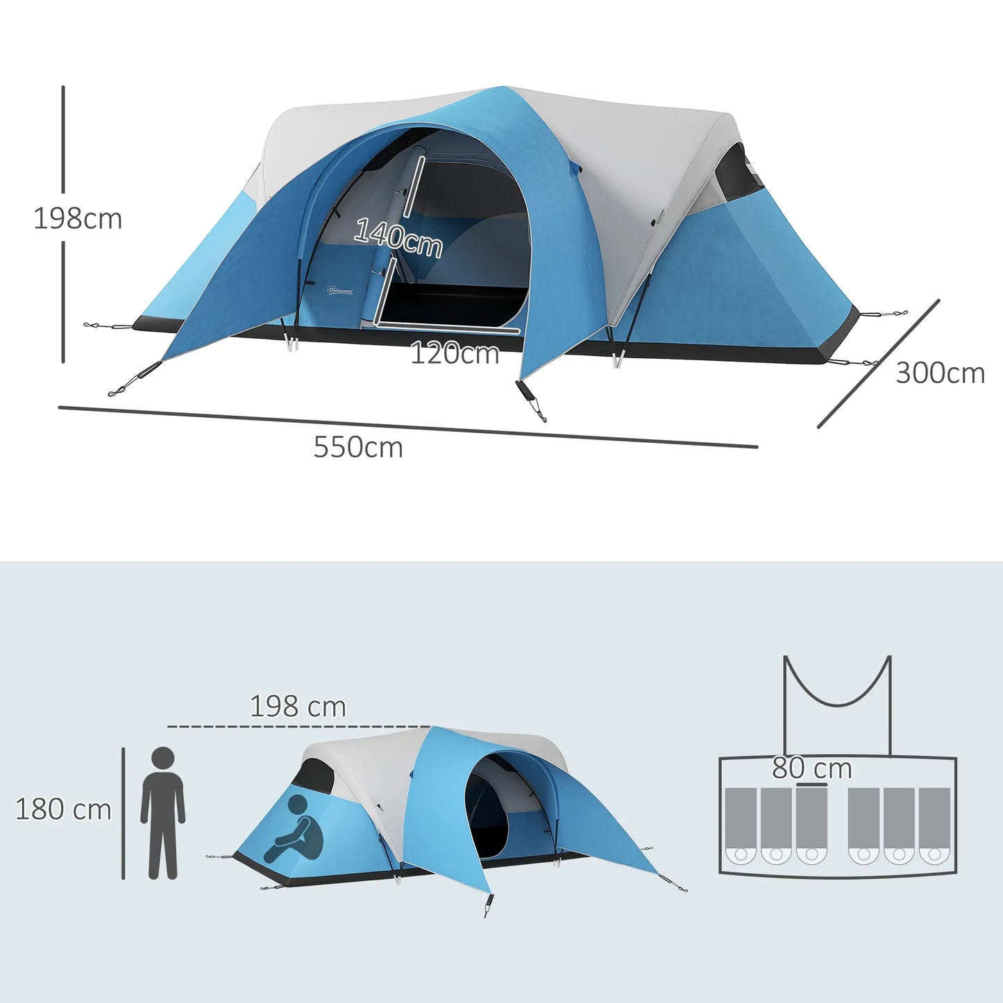 Nancy's Caulonia Kampeertent - Camping tent - 5-6 Personen - Blauw - ± 550 x 300 x 200 cm