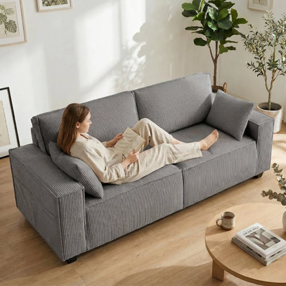 Nancy's Seminara 3-Zitsbank - Zitbank - Woonkamerbank - Lichtgrijs - Corduroy - ± 220 x 80 x 90 cm