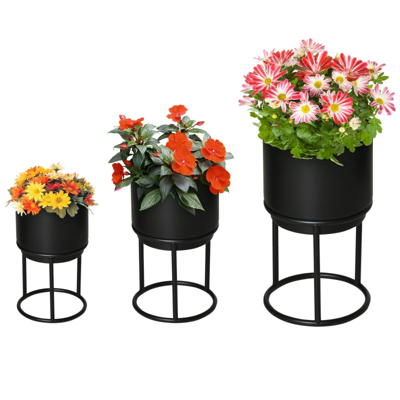 Pot de fleurs Pozuelo de Nancy - Ensemble de 3 pots de fleurs - Support pour plantes - Noir - Acier