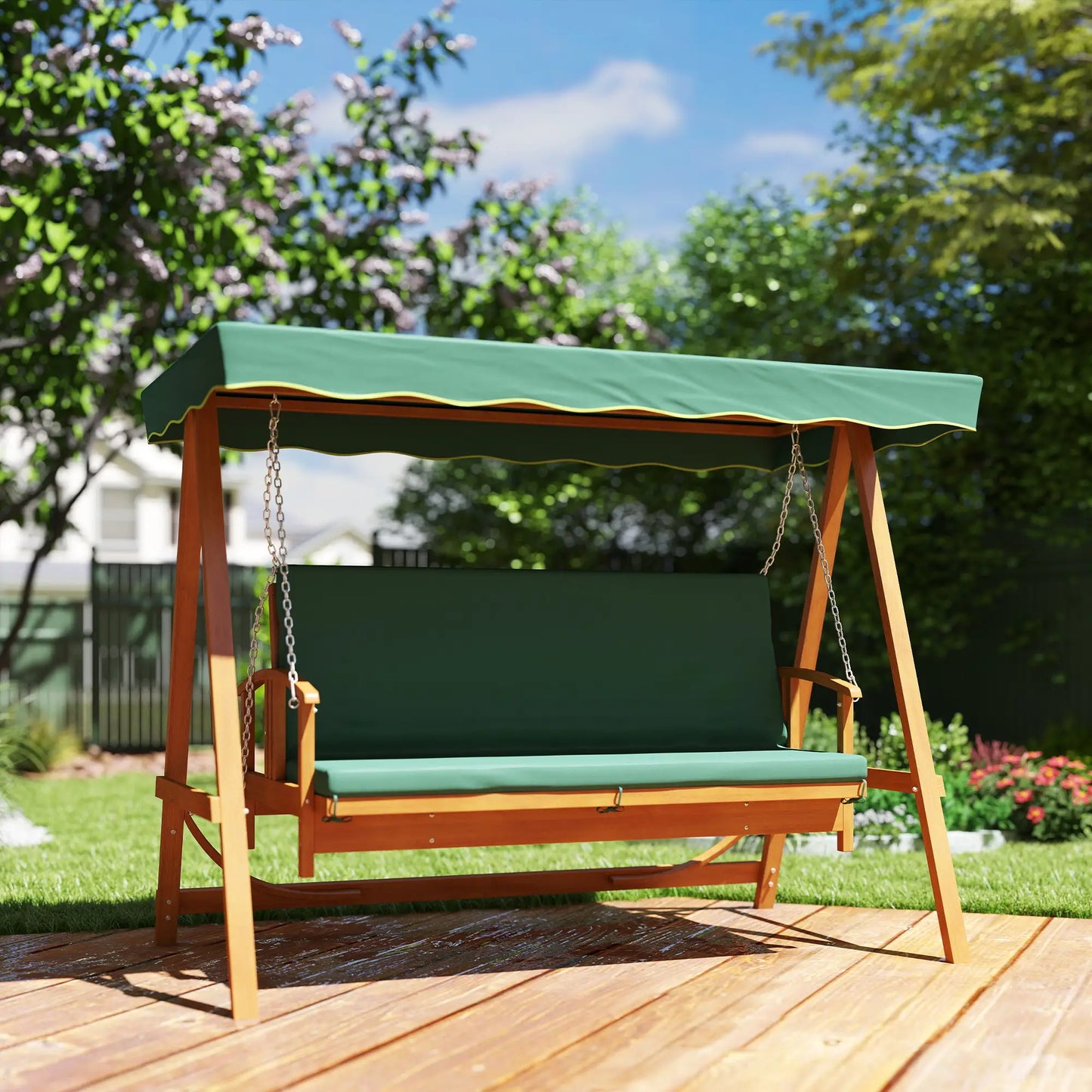 Nancy's Gavardo Schommelbank - Hollywoodschommel - Tuinschommel - Groen - Dennenhout - ± 235 x 130 x 180 cm