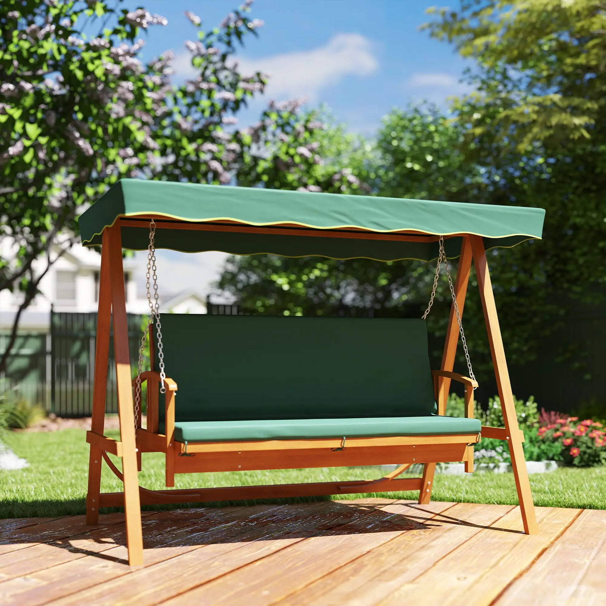 Nancy's Gavardo Schommelbank - Hollywoodschommel - Tuinschommel - Groen - Dennenhout - ± 235 x 130 x 180 cm