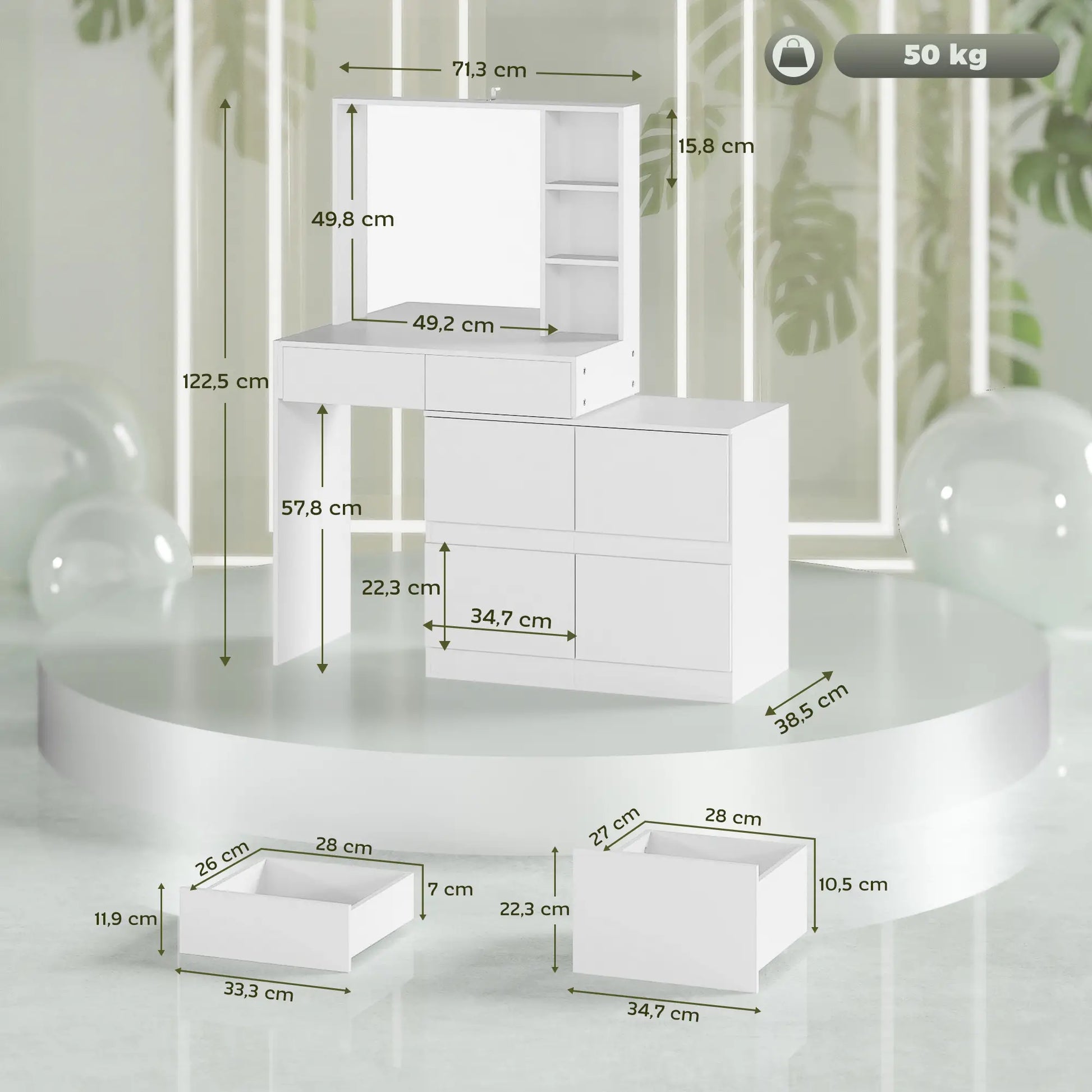 Nancy's Curtatone Kaptafel - Make Up Tafel met Spiegel - Wit - ± 70 x 40 x 120 cm