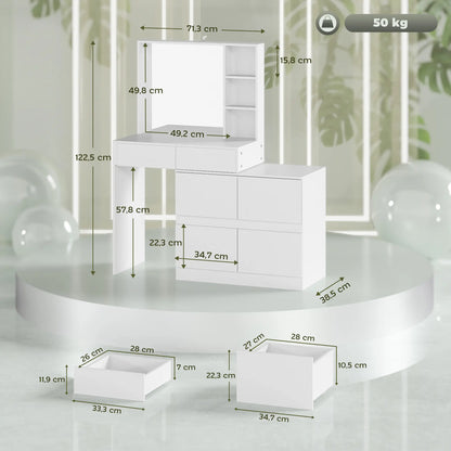 Nancy's Curtatone Kaptafel - Make Up Tafel met Spiegel - Wit - ± 70 x 40 x 120 cm