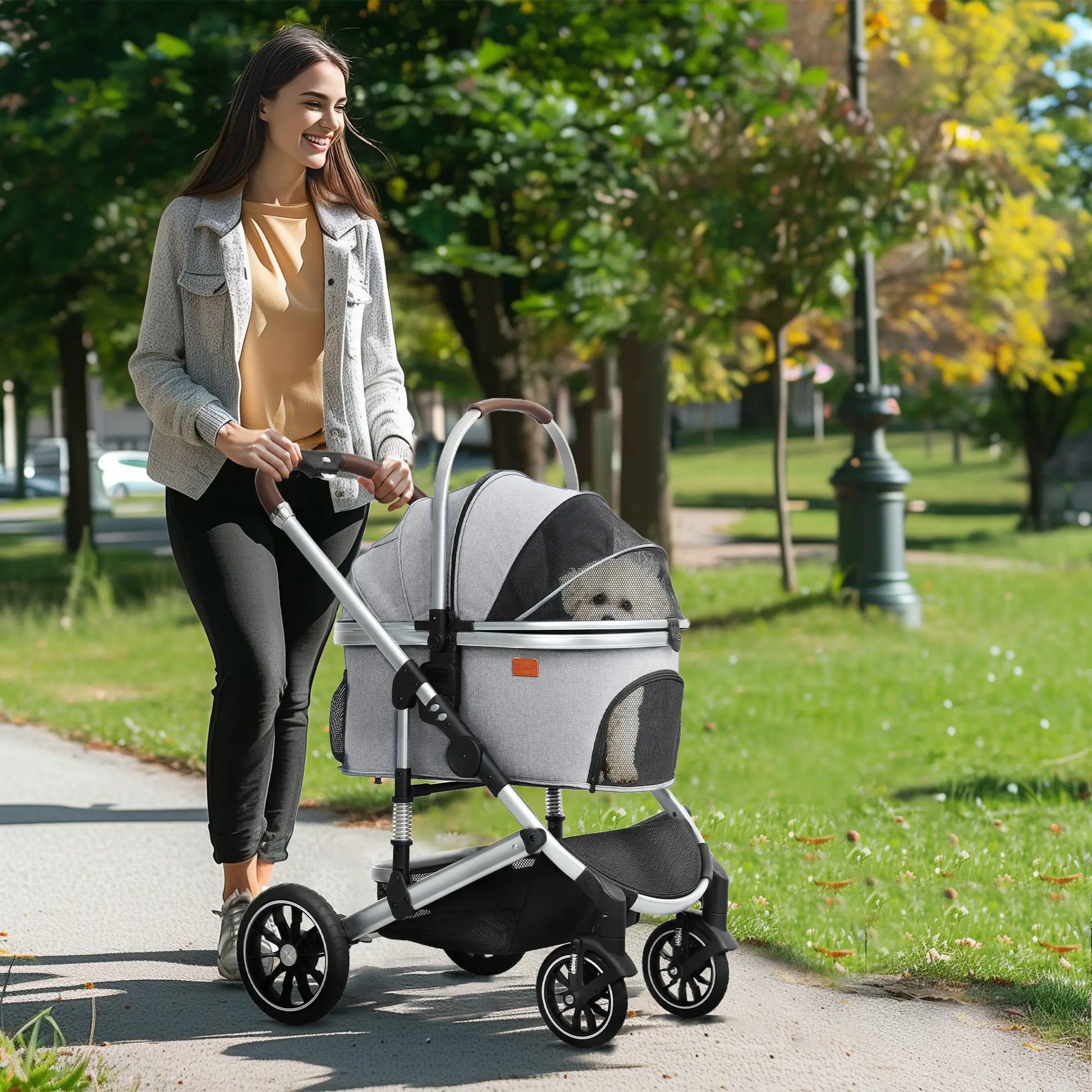 Nancy's Collazzone Reiswagen voor Huisdieren - Kattenbuggy - Hondenbuggy - Lichtgrijs / Zilver