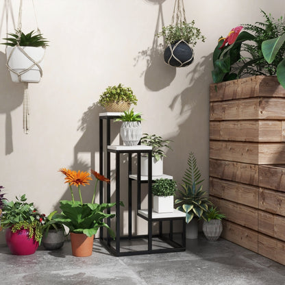 Nancy's Lleida Plant rack - Flower rack - Plant rack - Flower ladder - Black / White - ± 35 x 35 x 70 cm