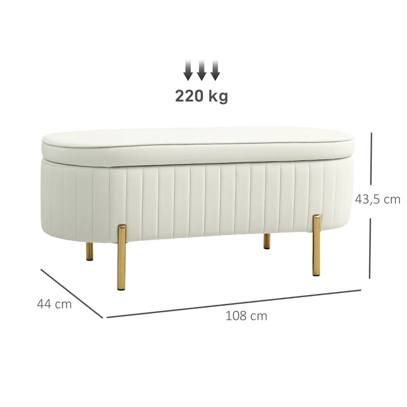 Nancy's Montese Opbergbank - Bankje met Opbergruimte - Crèmewit - Fluweel - ± 110 x 45 x 45 cm