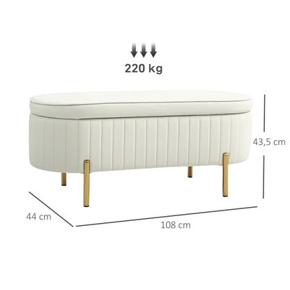 Nancy's Montese Opbergbank - Bankje met Opbergruimte - Crèmewit - Fluweel - ± 110 x 45 x 45 cm