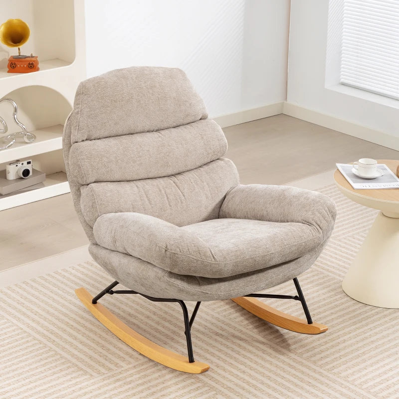 Nancy's Paciano Schommelstoel - Relaxstoel - Relaxfauteuil - Crèmewit - Chenille