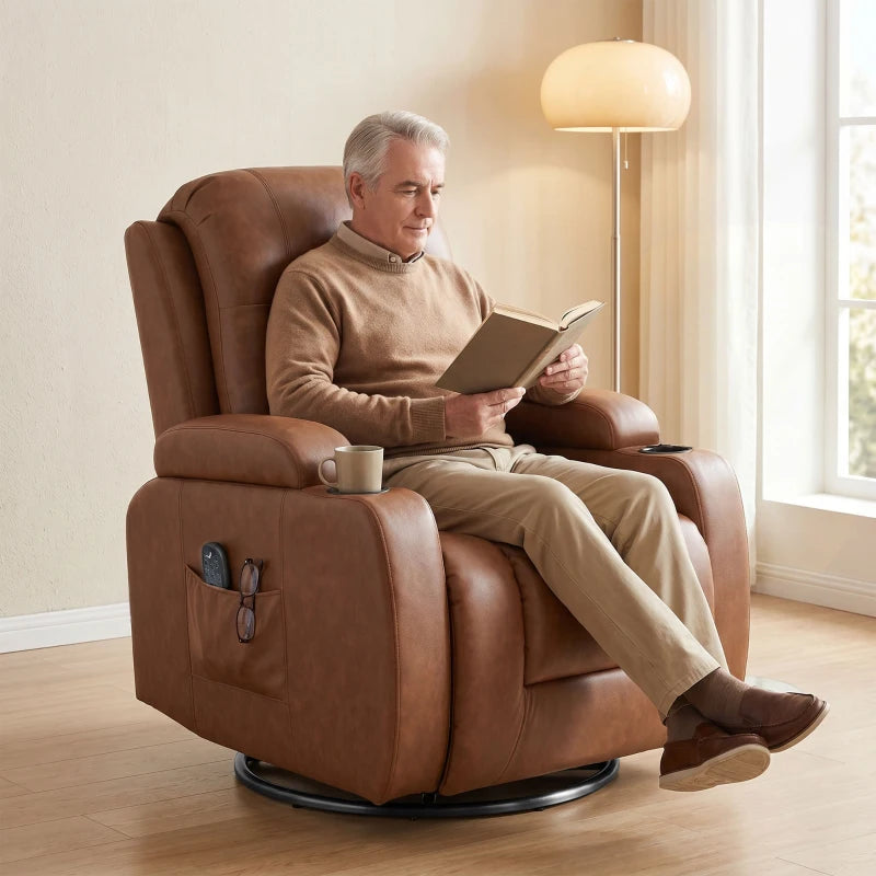 Nancy's Tavarnuzze Massagestoel - Relaxfauteuil - Massagefauteuil - Verwarmde massage & ontspanning - Lichtbruin - Kunstleer