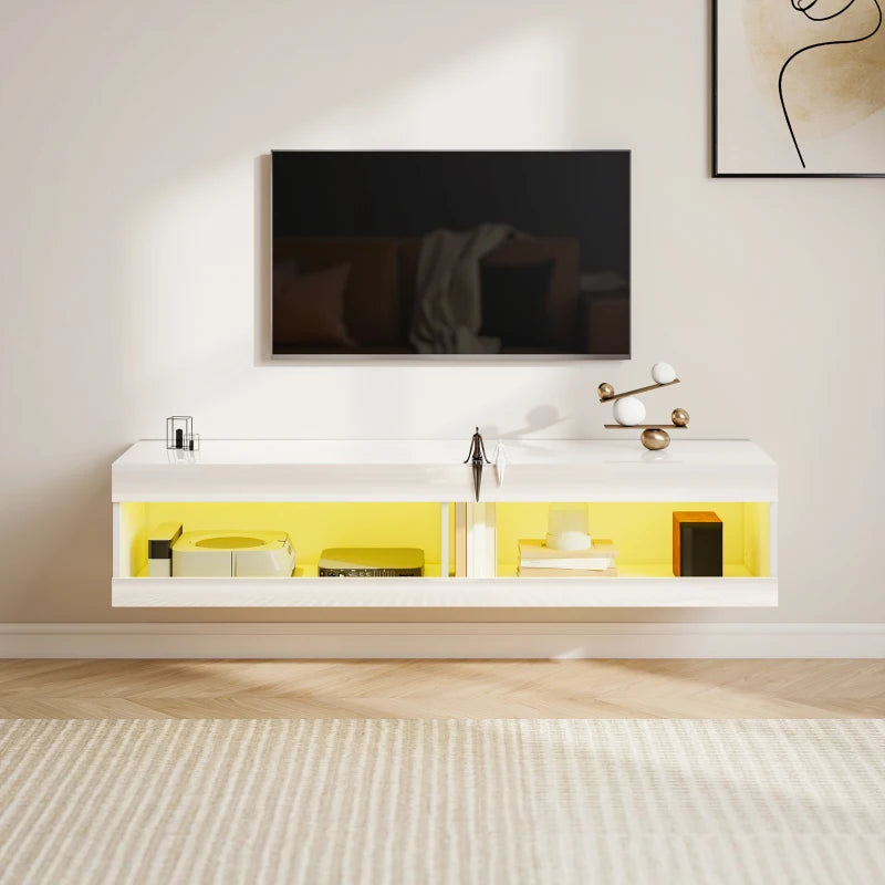 Nancy's Montegallo TV Meubel - TV Kast - Lowboard - LED-Verlichting - Hoogglans Wit - 140 x 40 x 30 cm