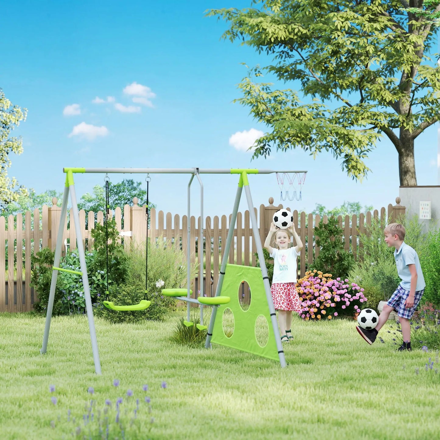 Nancy's Dragoni Speeltoestel - Kinderschommel - Schommelset - Groen / Grijs - ± 215 x 180 x 180 cm