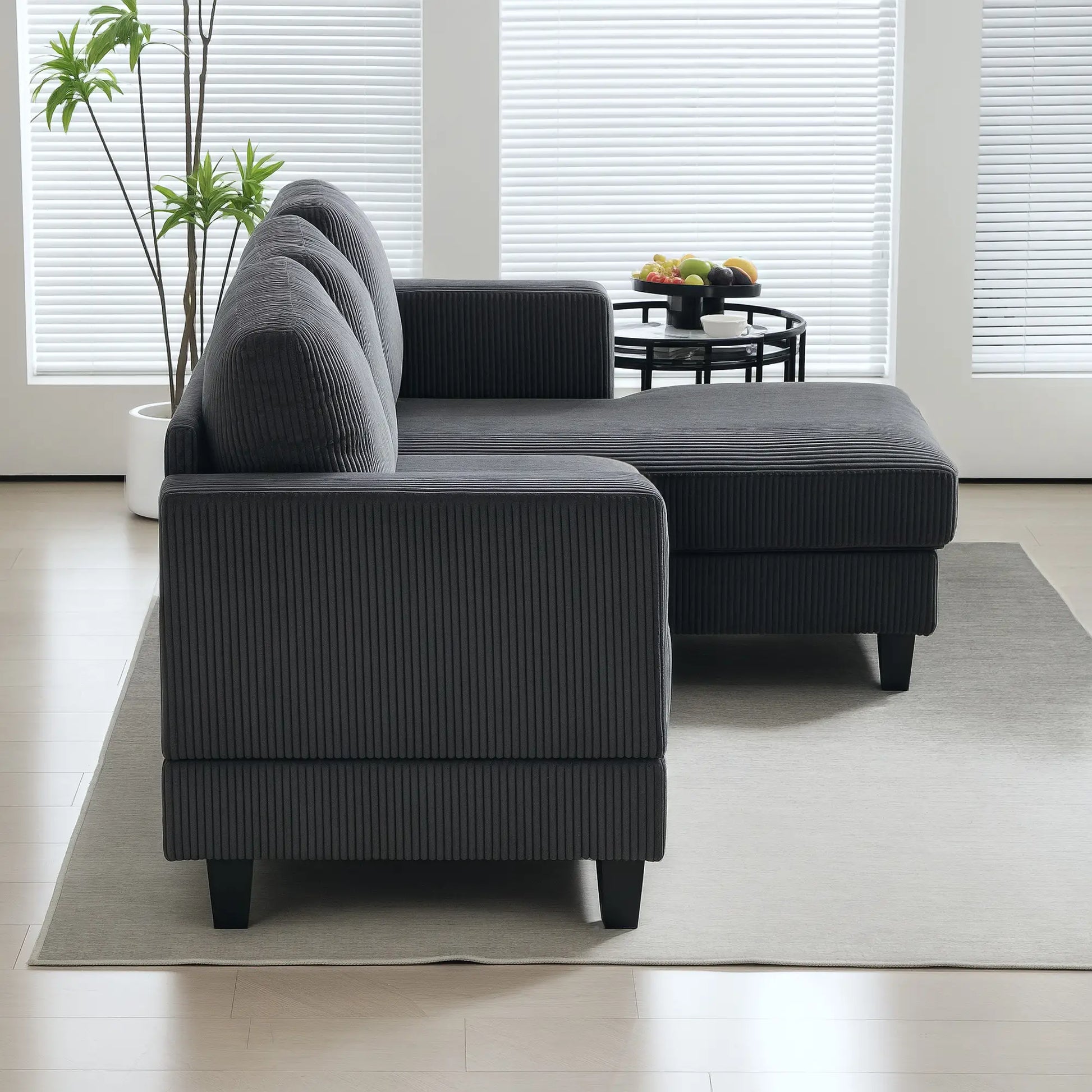 Nancy's Licciana Hoekbank - L-vormige Bank - Donkergrijs - Corduroy - ± 215 x 135 x 85 cm