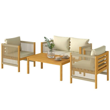 Nancy's Sarzana Loungeset - 4-Delige Tuinset - Balkonmeubelset - Beige - Acaciahout