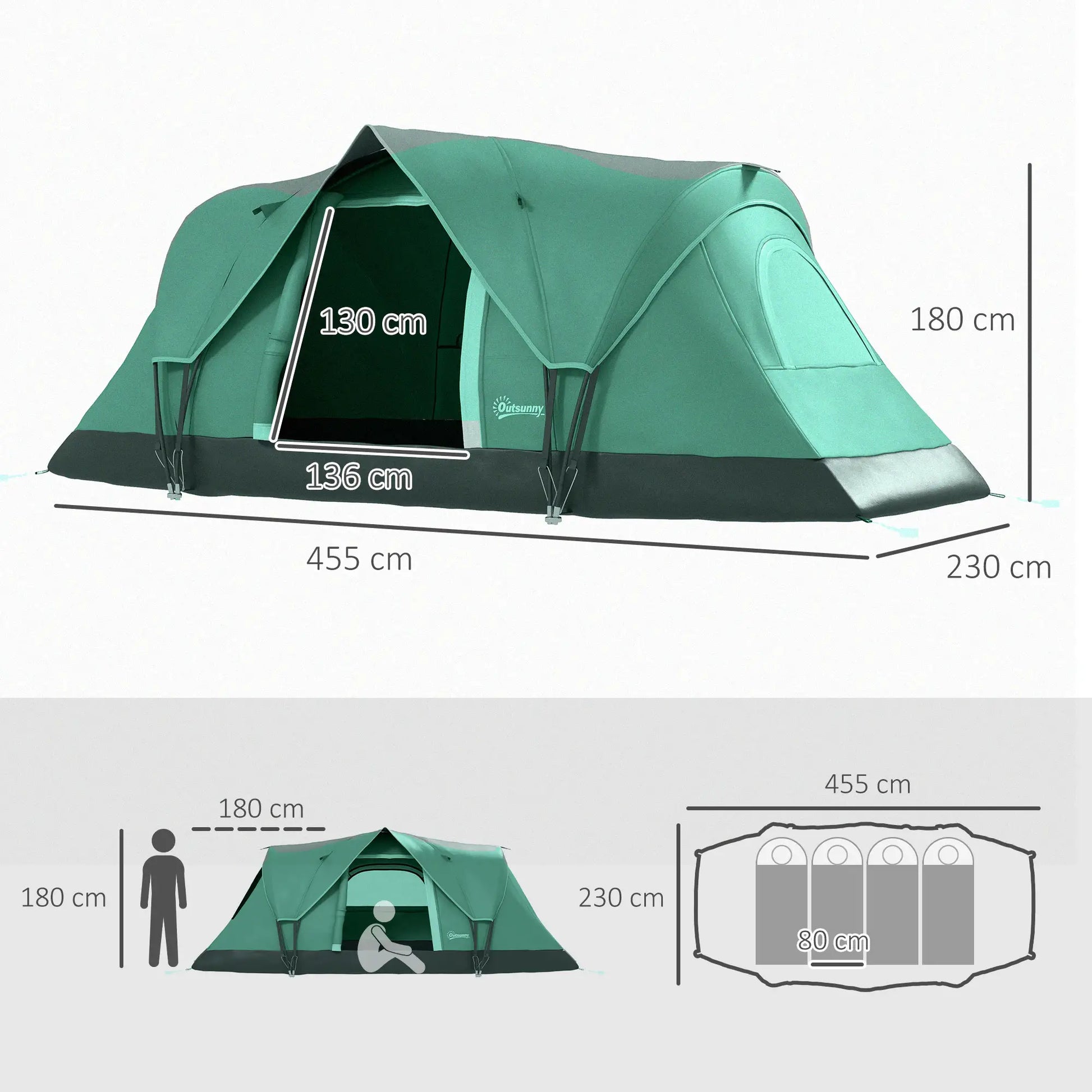 Nancy's Prestimo Kampeertent - Camping tent - Voor 5 tot 6 Personen - Groen - 455 x 230 x 180 cm