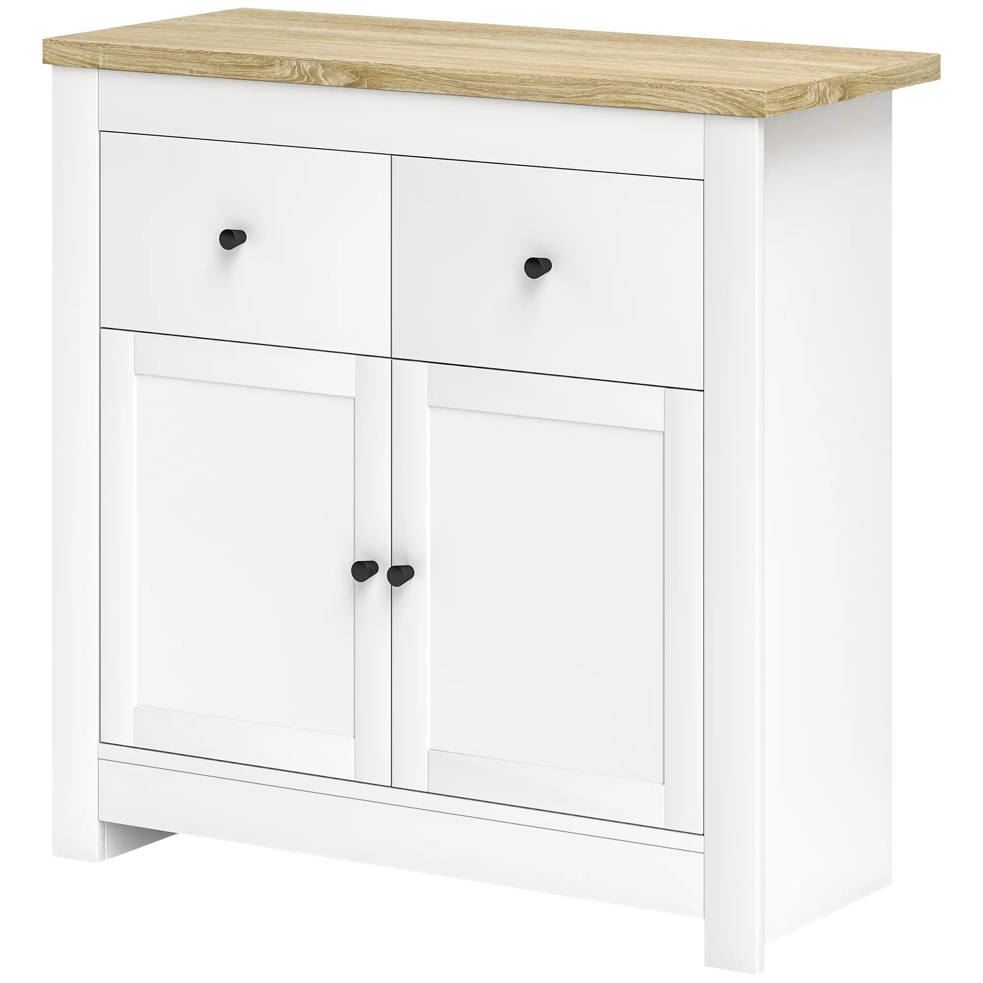 Nancy's Jerzu Commode - Dressoir - Opbergkast - Wit / Eiken - ± 80 x 35 x 80 cm