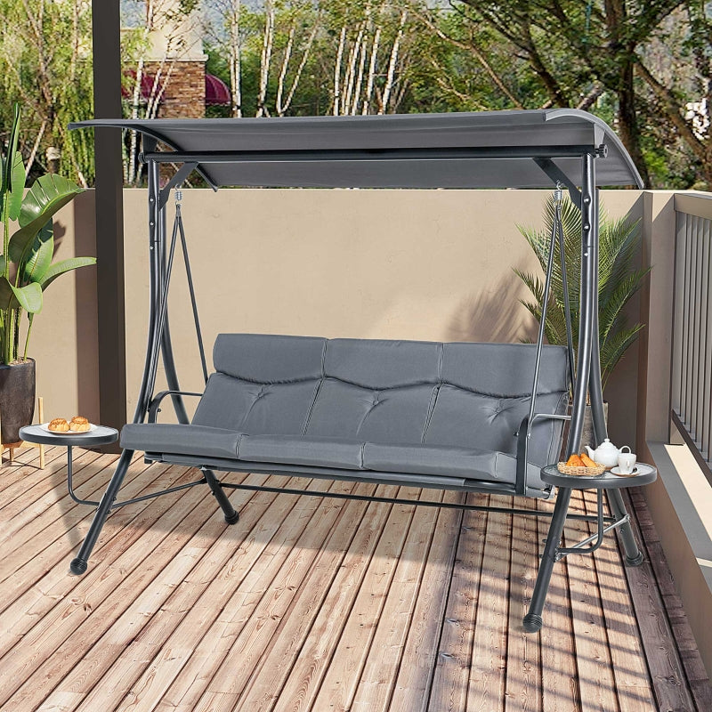 Nancy's Price Garden Swing - Steel/Polyester - 3-seater Swing Bench - Modern - Gray/Black - 278 x 125 x 177 cm