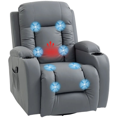 Nancy's Pollina Massagestoel - Relaxfauteuil met massagefunctie - Verwarmde massage - Schommel- en draaifunctie - Lichtgrijs - Kunstleer