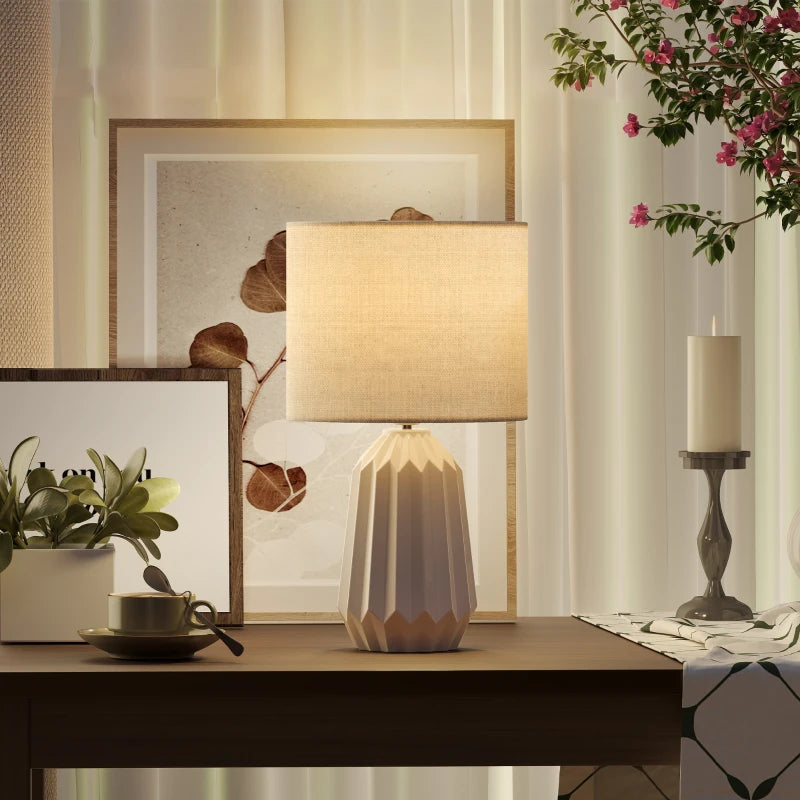 Nancy's Paliano Tafellamp - Nachtlamp - E27 Fitting - Keramiek / Linnen - Wit