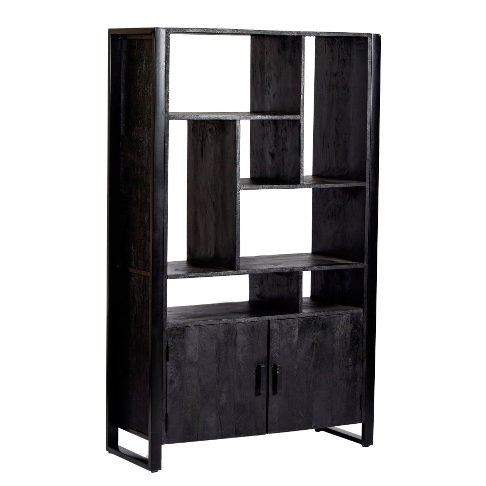 Nancy's Deocriste Boekenkast - Wandkast - Staande kast - Mangohout - Zwart - ± 40 x 110 x 180 cm