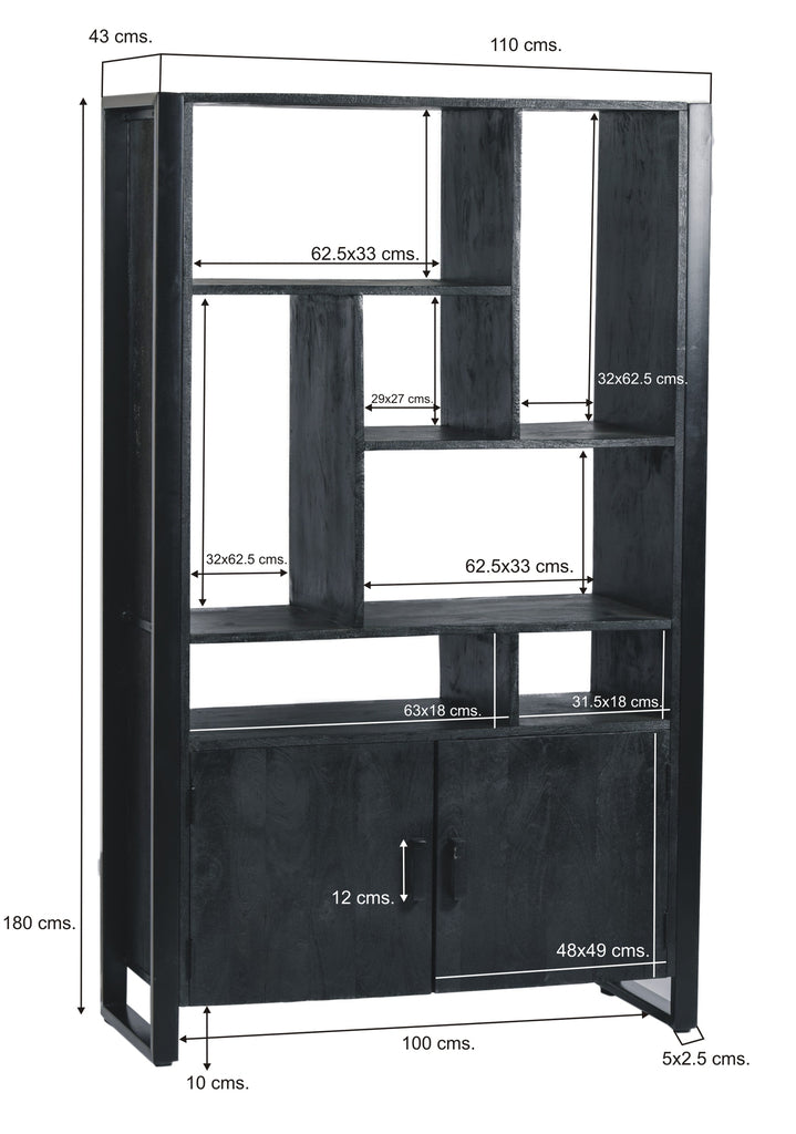 Nancy's Deocriste Boekenkast - Wandkast - Staande kast - Mangohout - Zwart - ± 40 x 110 x 180 cm