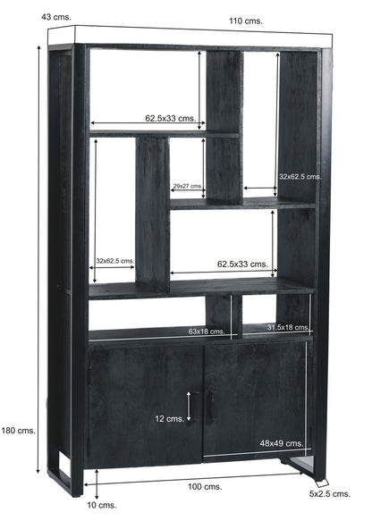 Nancy's Deocriste Boekenkast - Wandkast - Staande kast - Mangohout - Zwart - ± 40 x 110 x 180 cm
