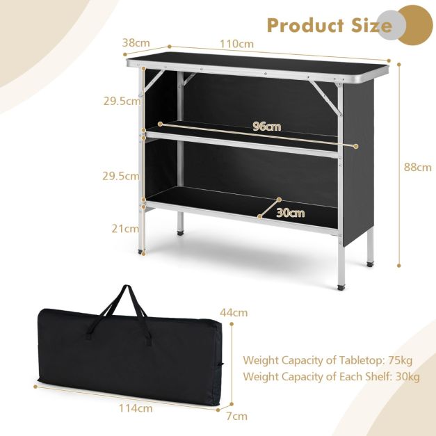 Nancy's Runa Campingtafel - Kampeertafel - Opvouwbaar - Zwart - ± 110 x 40 x 90 cm