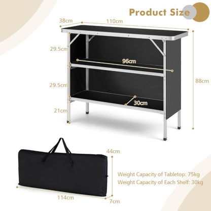 Nancy's Runa Campingtafel - Kampeertafel - Opvouwbaar - Zwart - ± 110 x 40 x 90 cm