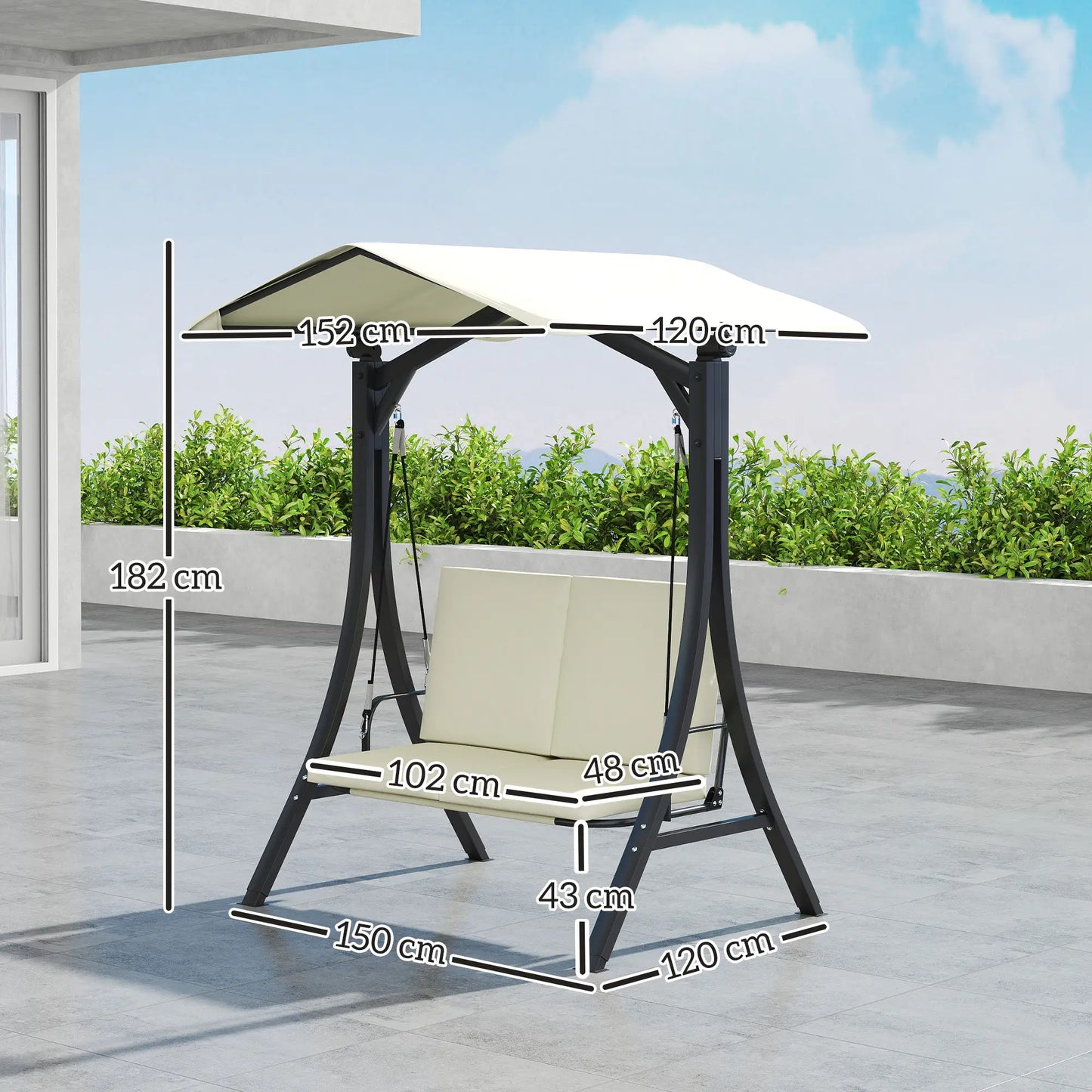 Nancy's Corchiano Schommelbank - Tuinschommel - Hollywood Schommel - Zwart / Crème - ± 150 x 120 x 180 cm