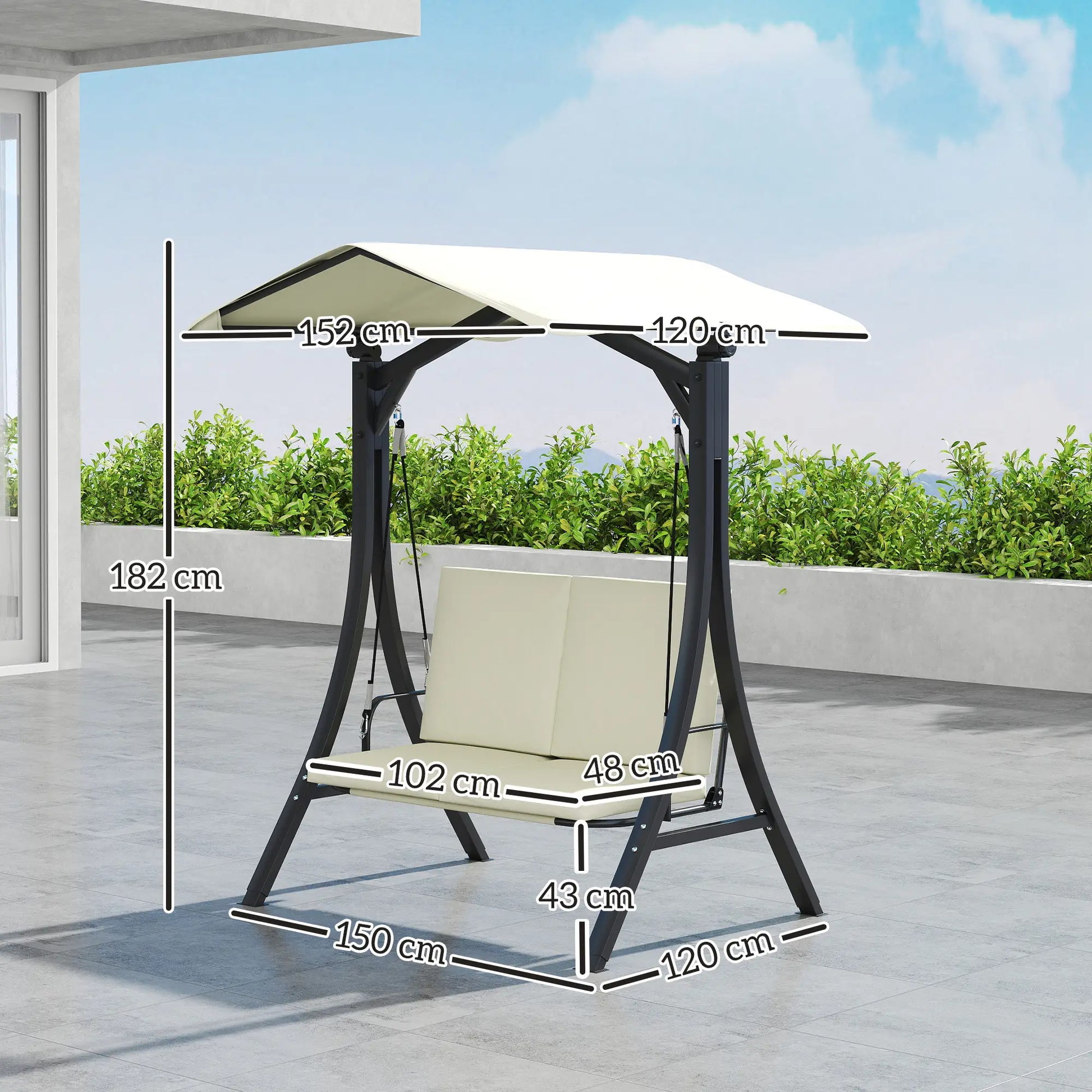 Nancy's Corchiano Schommelbank - Tuinschommel - Hollywood Schommel - Zwart / Crème - ± 150 x 120 x 180 cm