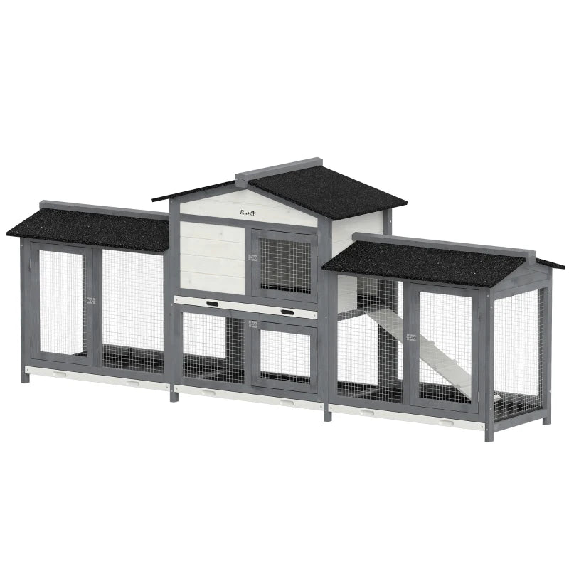 Nancy's Torgnon Konijnenhok - Konijnenverblijf - Grijs / Zwart - Dennenhout - ± 230 x 55 x 95 cm