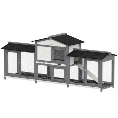 Nancy's Torgnon Konijnenhok - Konijnenverblijf - Grijs / Zwart - Dennenhout - ± 230 x 55 x 95 cm