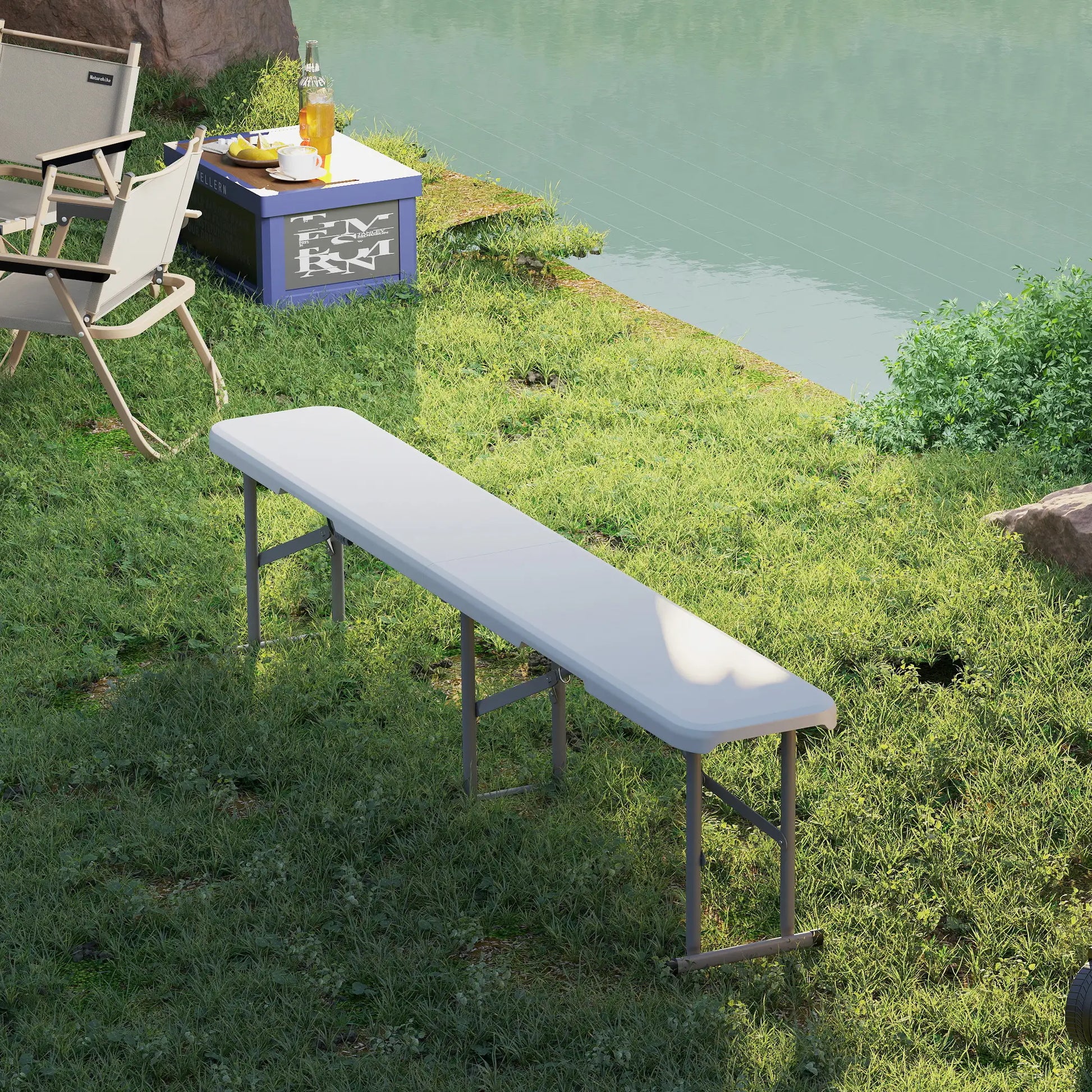 Nancy's Corsanico Campingbanken - Picknickbanken - Set van 2 - Opvouwbaar - Wit - ± 180 x 30 x 40 cm