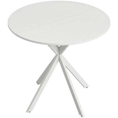 Nancy's Travo Eettafel rond - Ronde eettafel met houtlook - Wit - Spaanplaat / Staal - Ø80 x 75H cm
