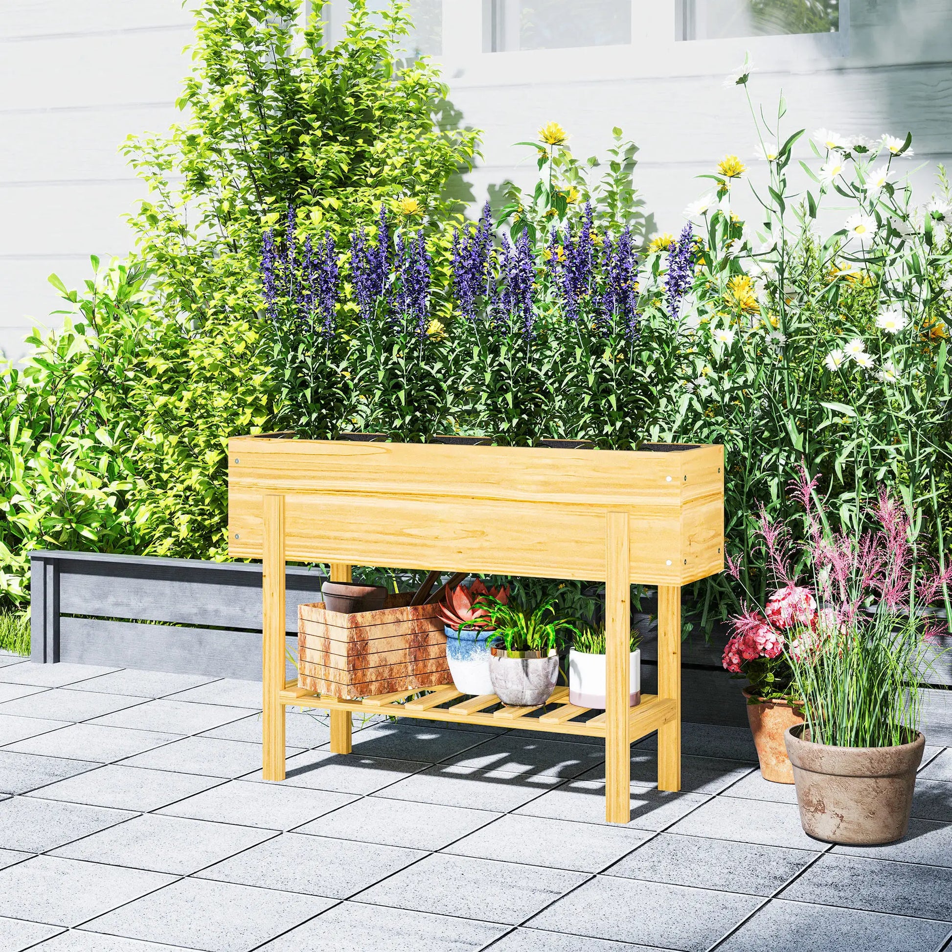 Nancy's Midões Plantenbak - Verhoogd Bloembed - Plantenrek - Tuinbed - Dennenhout - ± 100 x 30 x 70 cm