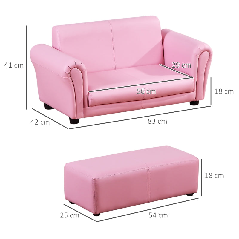 Nancy's Bronco Kinderbank Met Voetenbank - Kinderfauteuil - 2-Delige Set - Roze