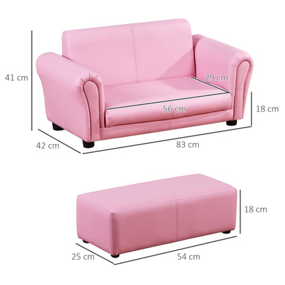 Nancy's Bronco Kinderbank Met Voetenbank - Kinderfauteuil - 2-Delige Set - Roze