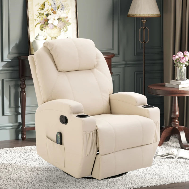 Nancy's Alleghe Massagestoel - Relaxstoel - Relaxfauteuil - Schommelfunctie - Verstelbare Rugleuning - Draaibaar - Créme - Kunstleer