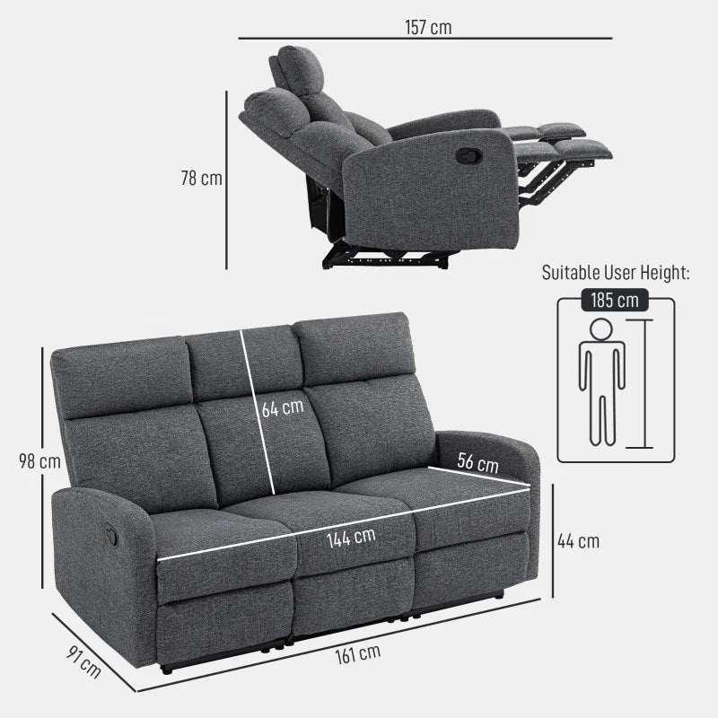 Nancy's Marebbe 3-Zitsbank - Zitbank - Relaxsofa - Verstelbaar - Grijs - Chenille - ± 160 x 90 x 100 cm