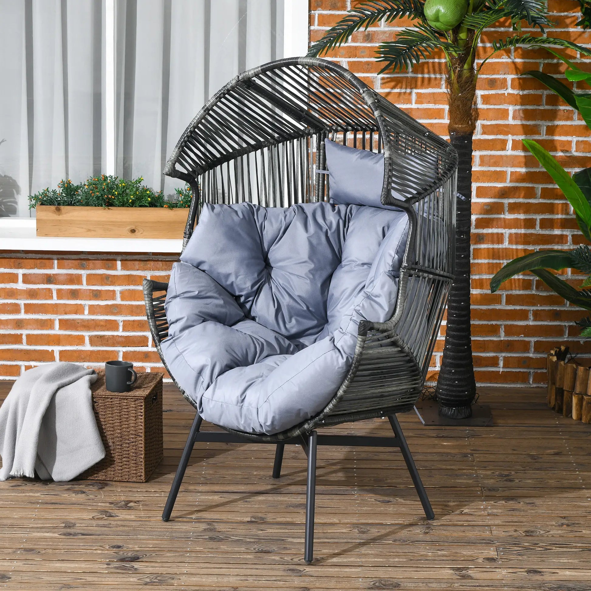 Nancy's Corato Loungestoel - Ei Stoel - Tuinstoel - Grijs / Zwart - Rotan