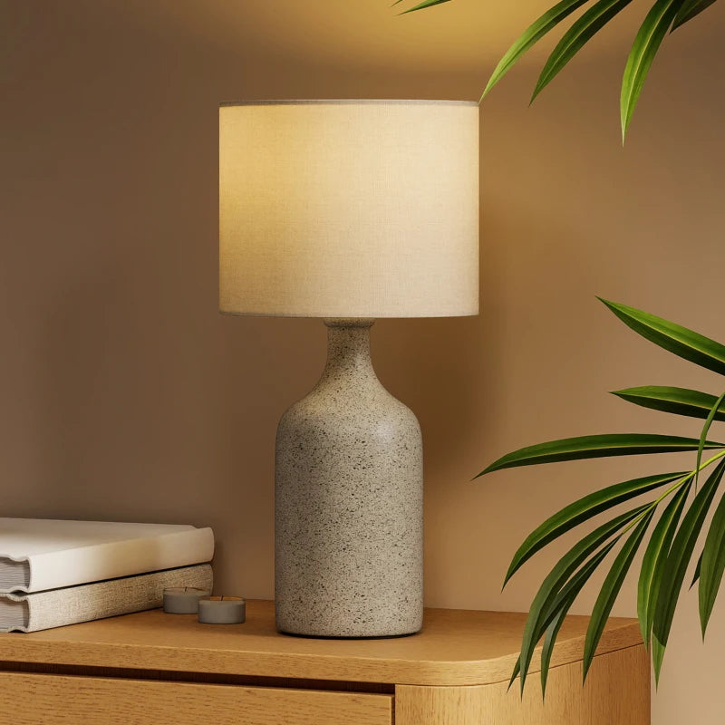 Nancy's Palena Tafellamp - Bureaulamp - Keramisch Voet + Linnen Kap - Zandbruin / Wit