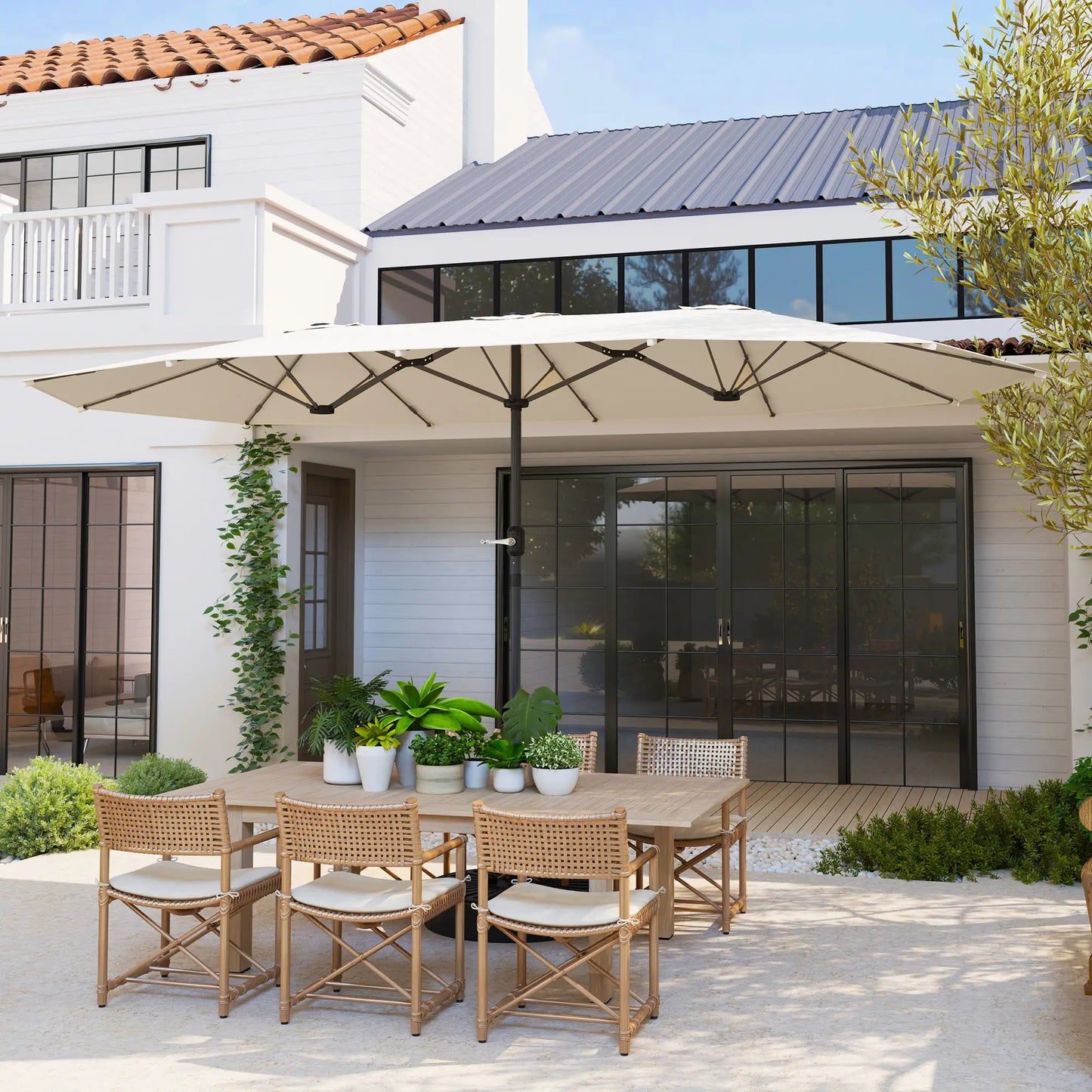Nancy's Ciconicco Parasol - Tuinparasol - UV-bescherming - Beige - ± 435 x 260 cm