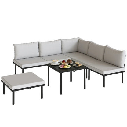 Nancy's Siniscola Loungeset - Tuinset - Lounge Set - Tuinmeubelset - 6-Delig - Grijs / Zwart