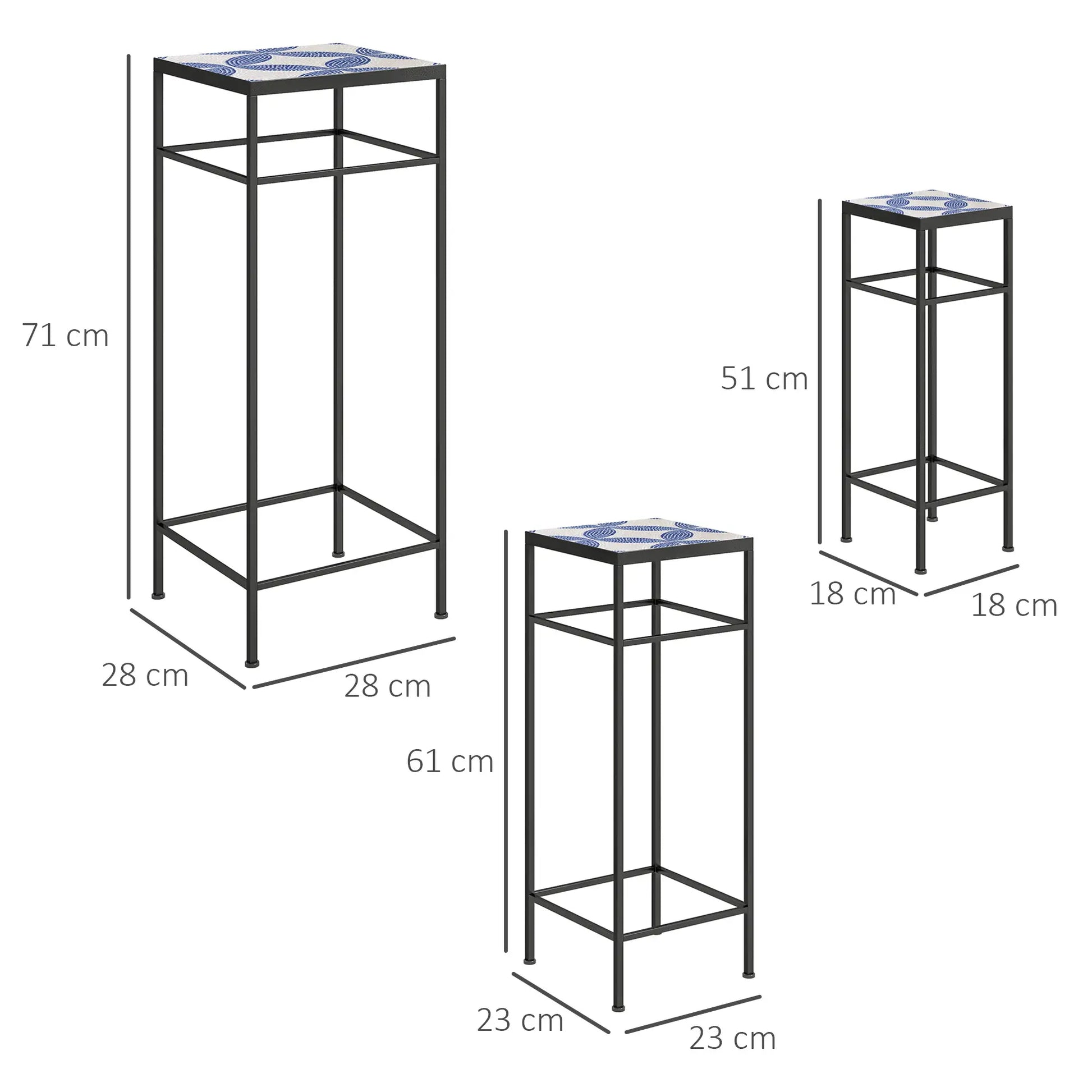 Nancy's Camaiore Plantenrek - Plantenstandaard - Bloemplank - Plantenzuil - Set van 3 - Blauw / Wit