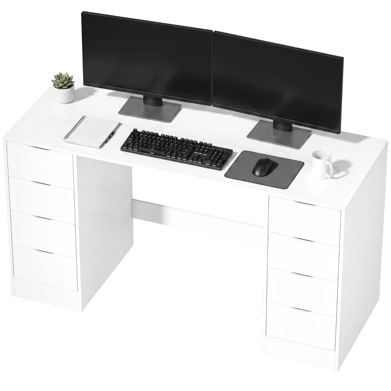 Nancy's Trecate Bureau - 8 Lades - Ruim werkblad - Wit - Spaanplaat / MDF - ± 140 x 55 x 75 cm