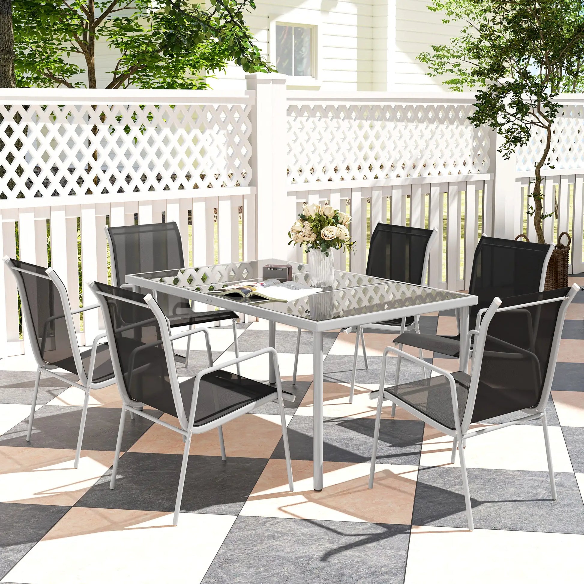 Nancy's Faedo Tuinset - Tuinmeubelset - 7-Delige Set voor Buiten - Zwart / Zilver