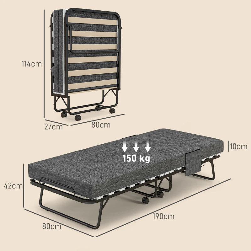 Nancy's Mafamude Logeerbed - Vouwbed - Opvouwbaar Campingbed - Grijs / Zwart - Staal - ± 190 x 80 x 40 cm